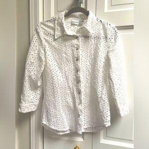 CHICO White Eyelet Button-Up Shirt 3/4 sleeve size S
